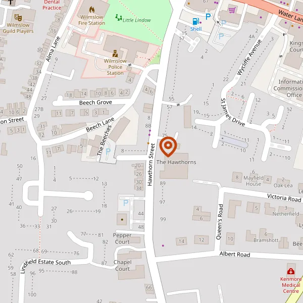 Map showing approximate location: Wilmslow Police Station, Hawthorn Street, Wilmslow, SK9 5HQ