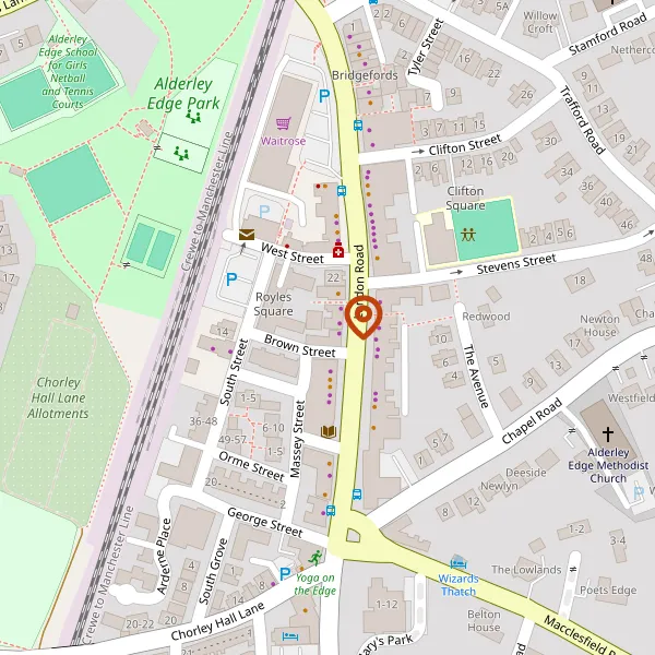 Map showing approximate location: 2-3 Cobblers Yard And 28B, London Road, Alderley Edge, SK9 7DZ