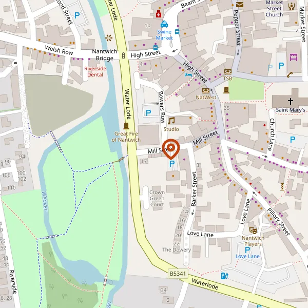 Map showing approximate location: 13, Mill Street, Nantwich, Cheshire East, CW5 5ST