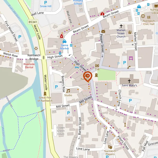 Map showing approximate location: 38, High Street, Nantwich, CW5 5AS