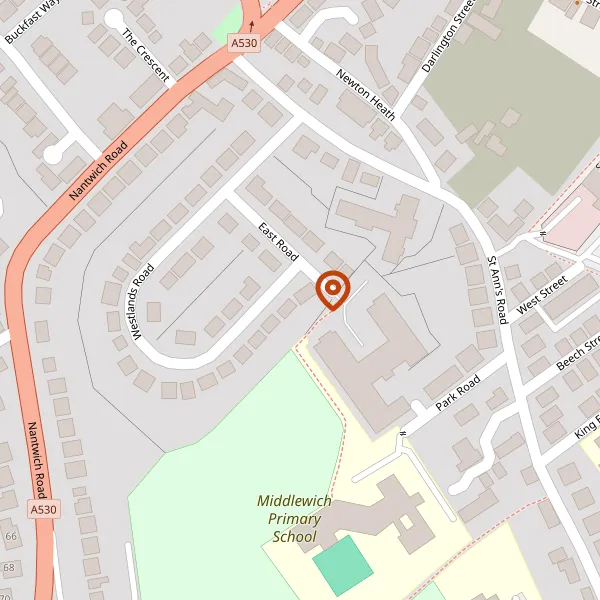 Map showing approximate location: 84, Westlands Road, Middlewich, CW10 9HN