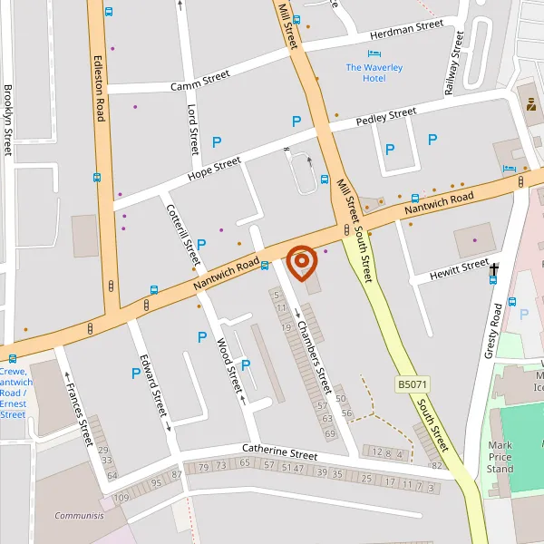 Map showing approximate location: Pavement O/S 66A Nantwich Rd, Crewe, CW2 6AL