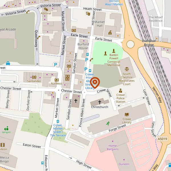 Map showing approximate location: Crewe County Court, Prince Albert Street, Crewe, Cheshire, CW1 2DP