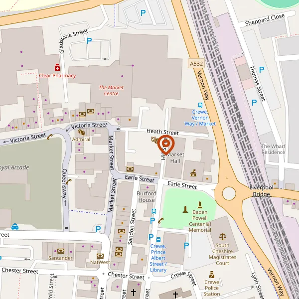 Map showing approximate location: Lyceum Theatre, Heath Street, Crewe, Cheshire, CW1 2DA