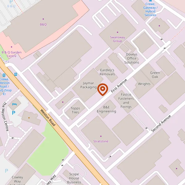 Map showing approximate location: Jaymar Packaging, First Avenue, Crewe, CW1 6BG