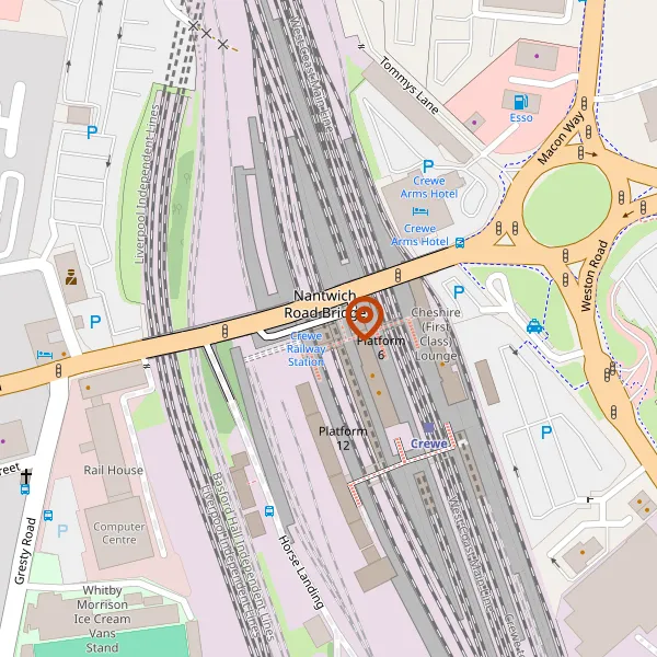 Map showing approximate location: Platform 5, Crewe Railway Station, Nantwich Road, Crewe