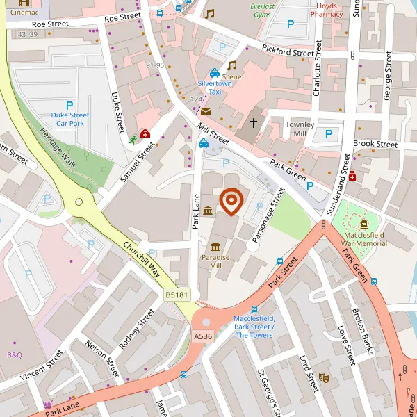 Map showing approximate location: Macclesfield Silk Museum, Park Lane, Macclesfield, SK11 8AA