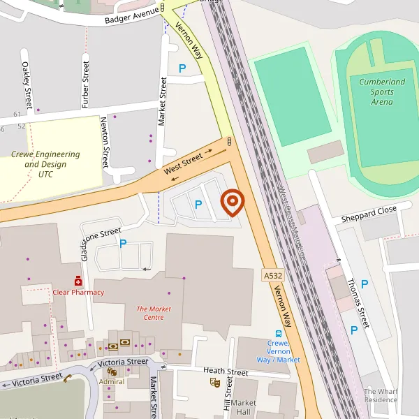 Map showing approximate location: Mcdonalds Restaurants Limited, West Street, Crewe, CW1 2NH