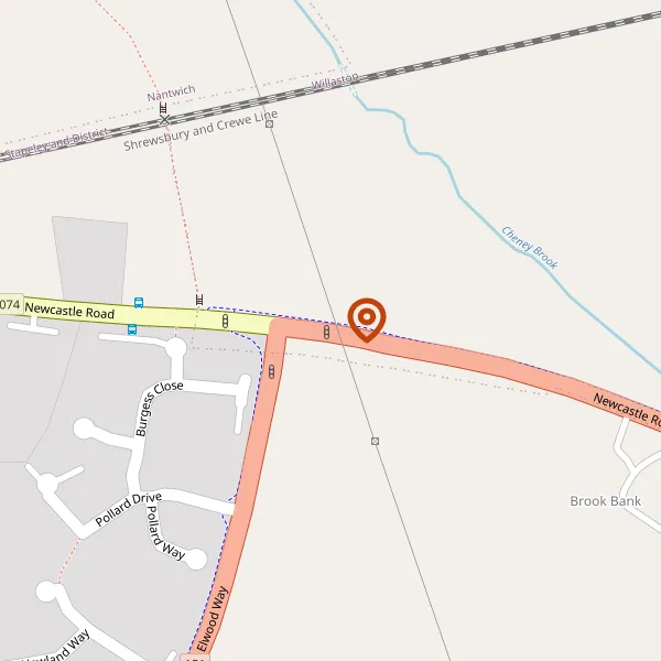 Map showing approximate location: 2, Greenfields, Newcastle Road, Willaston, CW5 7EJ