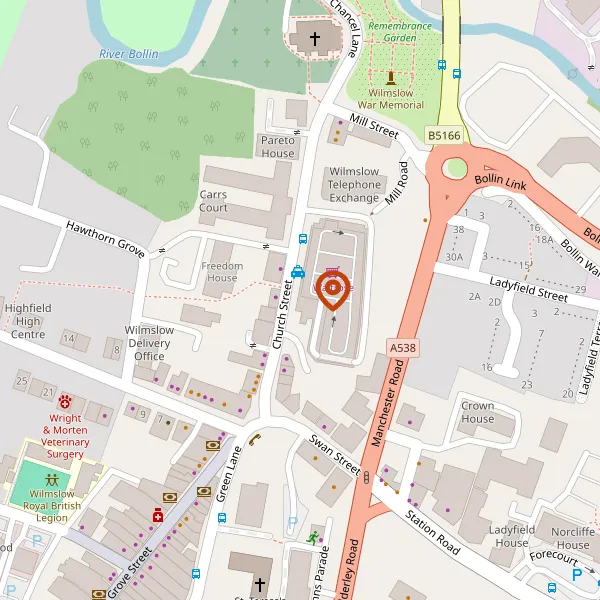 Map showing approximate location: Waitrose Limited, Church Street, Wilmslow, Cheshire, SK9 1AY