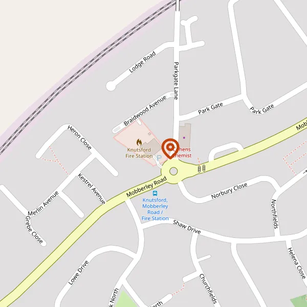 Map showing approximate location: Knutsford Fire Station, Mobberley Road, Knutsford, WA16 8EX