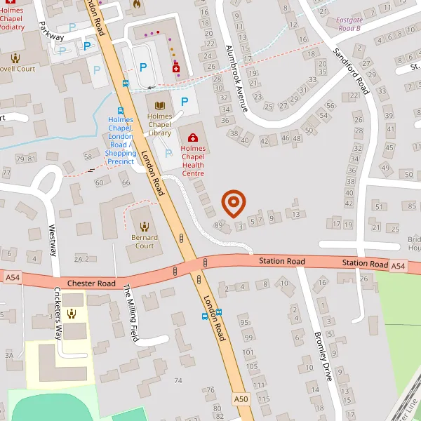 Map showing approximate location: 87, London Road, Holmes Chapel, Crewe, Cheshire, CW4 7AT