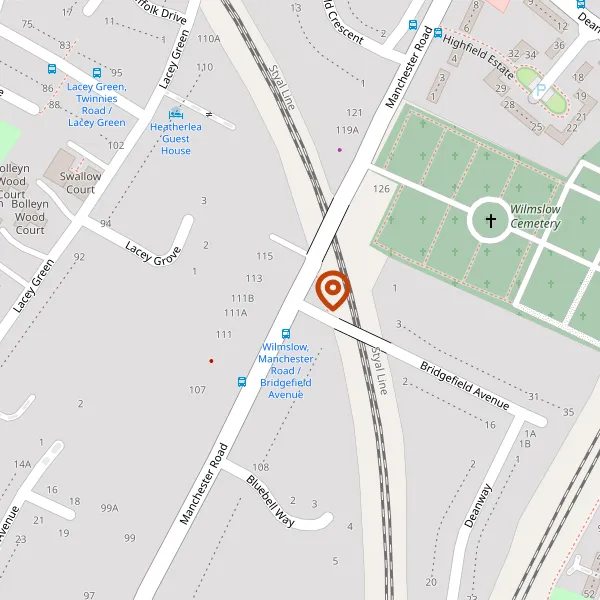 Map showing approximate location: Manchester Road Roundabout, Wilmslow