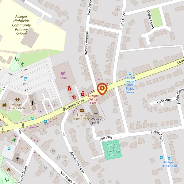 Map showing approximate location: Lawton Dental Practice, 33, Lawton Road, Alsager, ST7 2AA