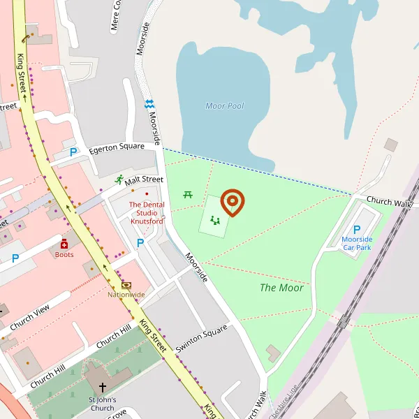 Map showing approximate location: Play Area, The Moor, Moorside, Knutsford, Cheshire East