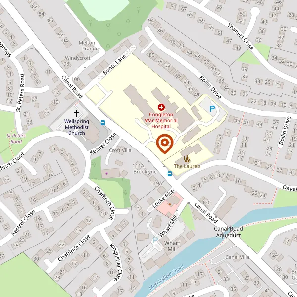 Map showing approximate location: Congleton War Memorial Hospital, Canal Road, Congleton, Cheshire, CW12 3AR