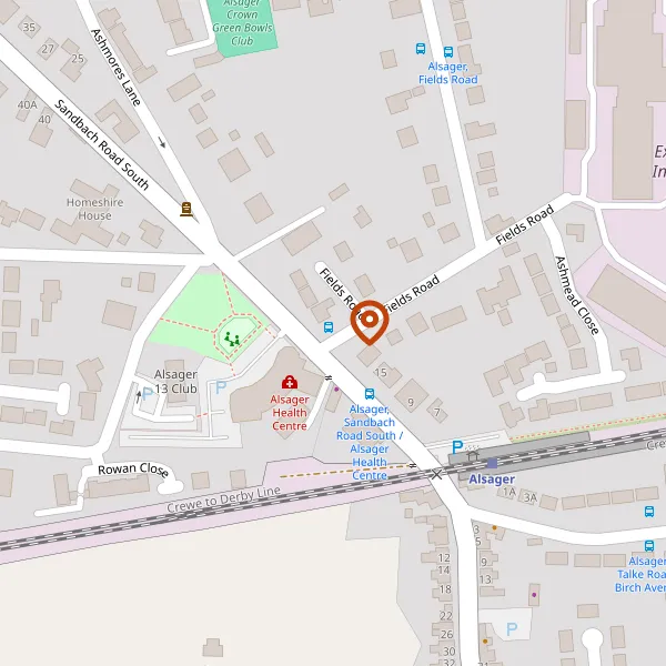 Map showing approximate location: Playground Adjacent Alsager Health Centre, Sandbach Road South, Alsager