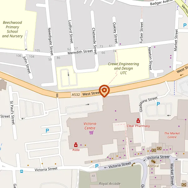 Map showing approximate location: Atkins Technical Investigation Centre, Gresty Road, Crewe