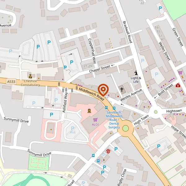 Map showing approximate location: 29, Middlewich Road, Sandbach, CW11 1DH