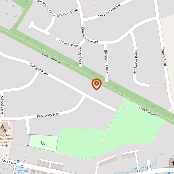 Map showing approximate location: 45, Oakfield Road, Poynton, Stockport, Cheshire, SK12 1AS