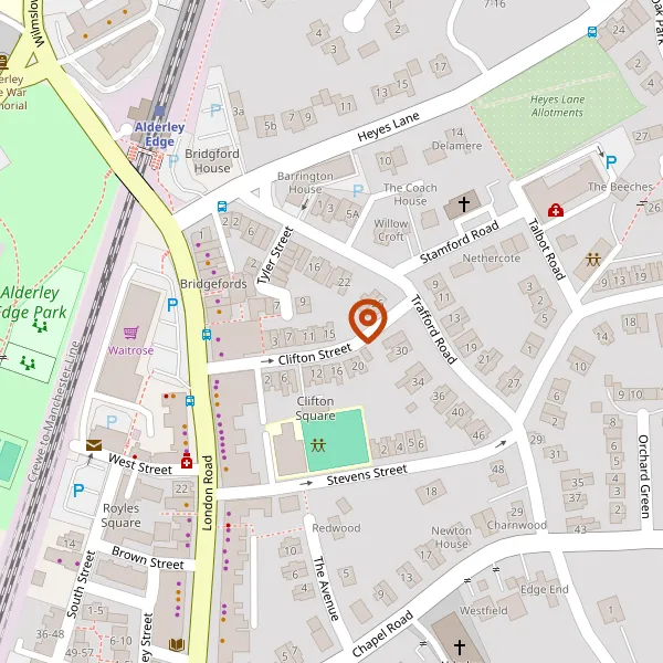 Map showing approximate location: 15, Clifton Street, Alderley Edge, Cheshire, SK9 7NW