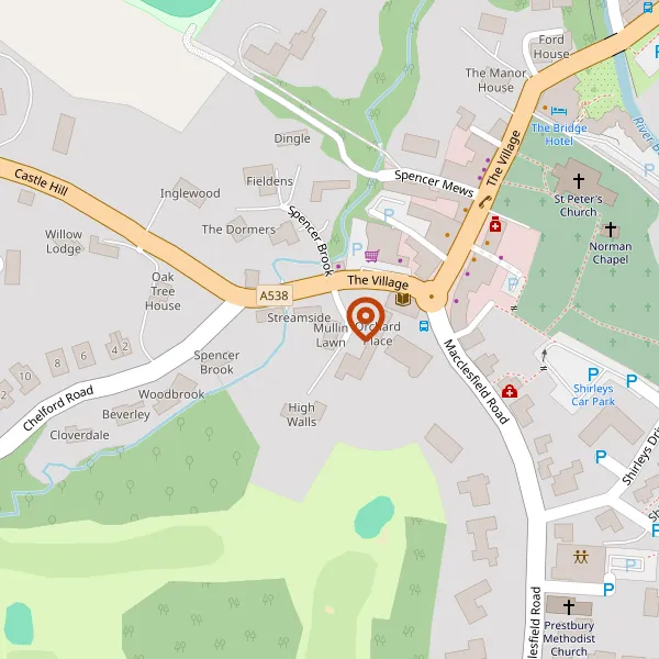 Map showing approximate location: Brookside Cottage, The Village, Prestbury, Cheshire, SK10 4AL