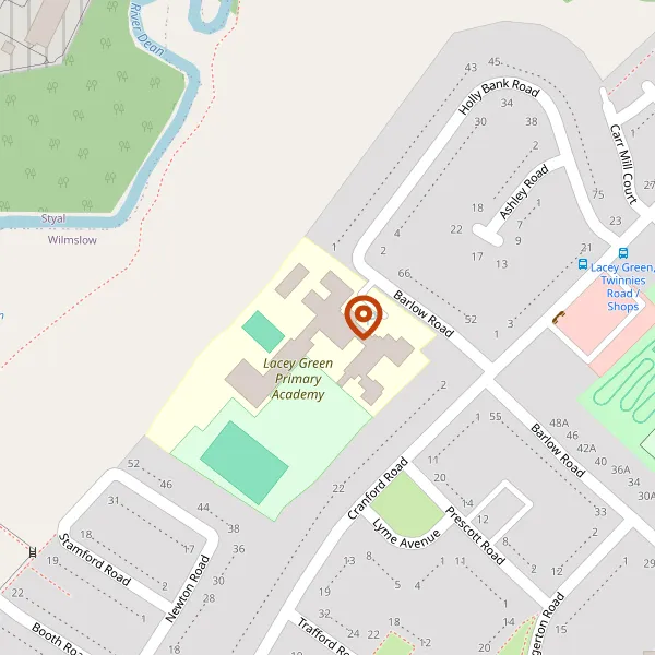 Map showing approximate location: Lacey Green Primary Academy, Barlow Road, Wilmslow, SK9 4DP