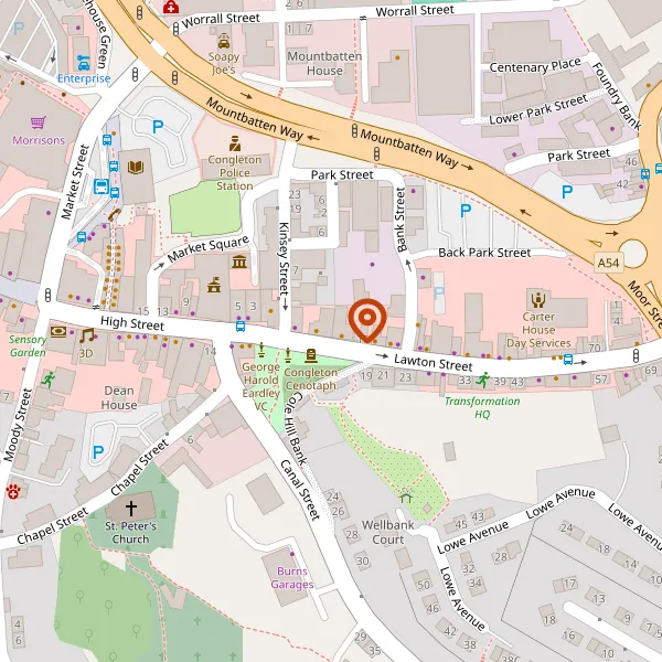 Map showing approximate location: Bradshaw House, 21, Lawton Street, Congleton, CW12 1RU