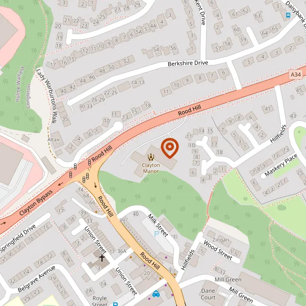 Map showing approximate location: Clayton Manor, Rood Hill, Congleton, CW12 1YZ