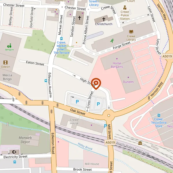 Map showing approximate location: Beer Dock, 12-16, High Street, Crewe, Cheshire, CW2 7BN