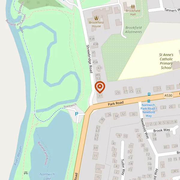 Map showing approximate location: Car Park, Nantwich Lake, Shrewbridge Road, Nantwich