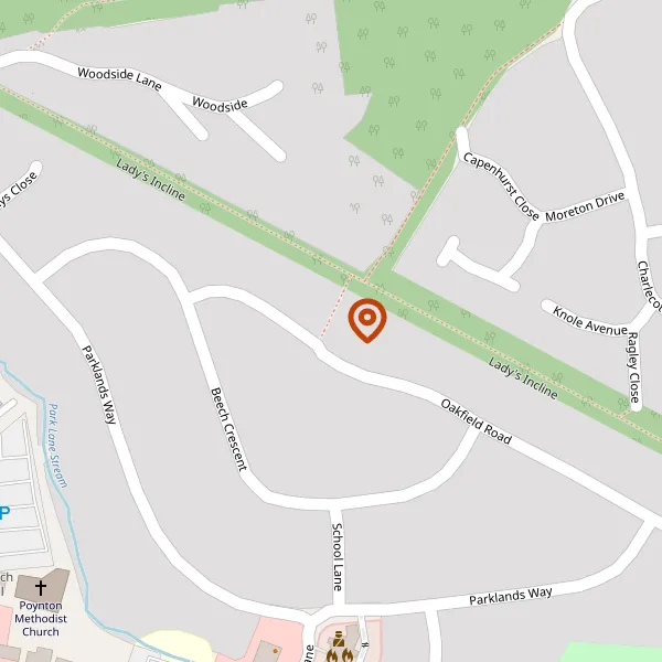 Map showing approximate location: Princes And Lady's Incline, 13, Oakfield Road, Poynton, Cheshire