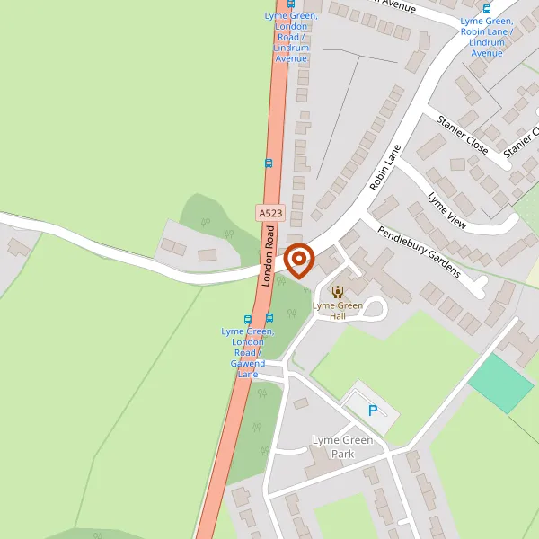 Map showing approximate location: Land West Of London Road And South Of, Gaw End Lane, Lyme Green