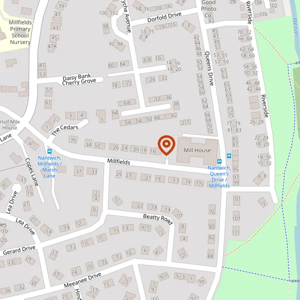 Map showing approximate location: 16, Millfields, Nantwich, Cheshire East, CW5 5HS