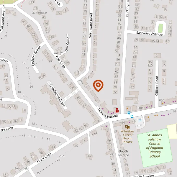 Map showing approximate location: 18, Oak Lane, Wilmslow, Cheshire, Sk9 6AA