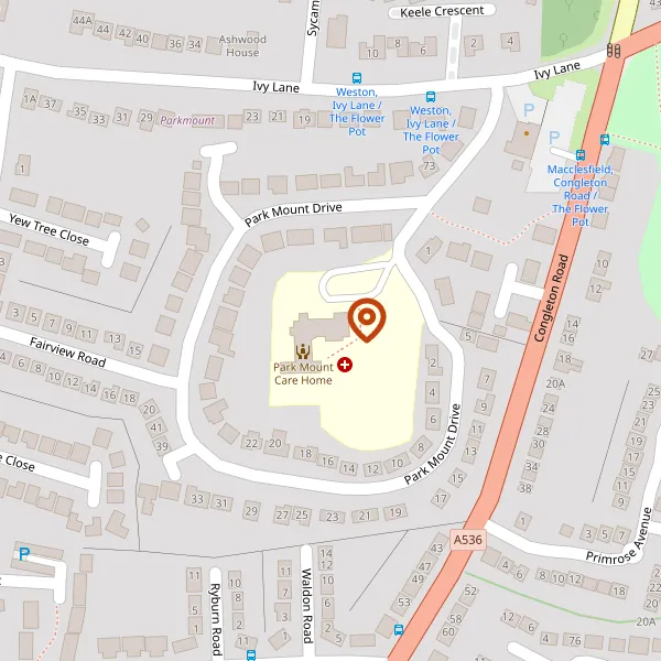 Map showing approximate location: Park Mount Care Home, 52, Park Mount Drive, Macclesfield, Cheshire, SK11 8NT