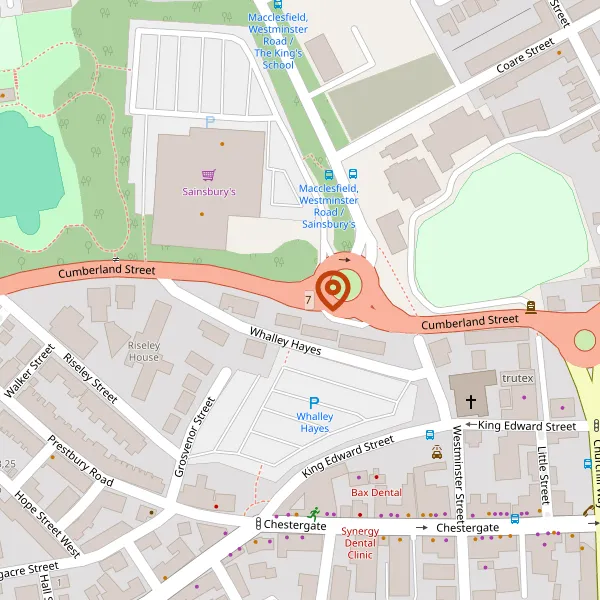 Map showing approximate location: Kings School, Cumberland Street, Macclesfield, Cheshire, SK10 1DA