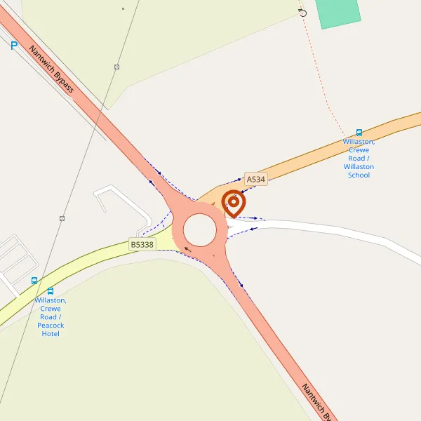 Map showing approximate location: Land Off, The Peacock Roundabout, Willaston, CW5 6NF