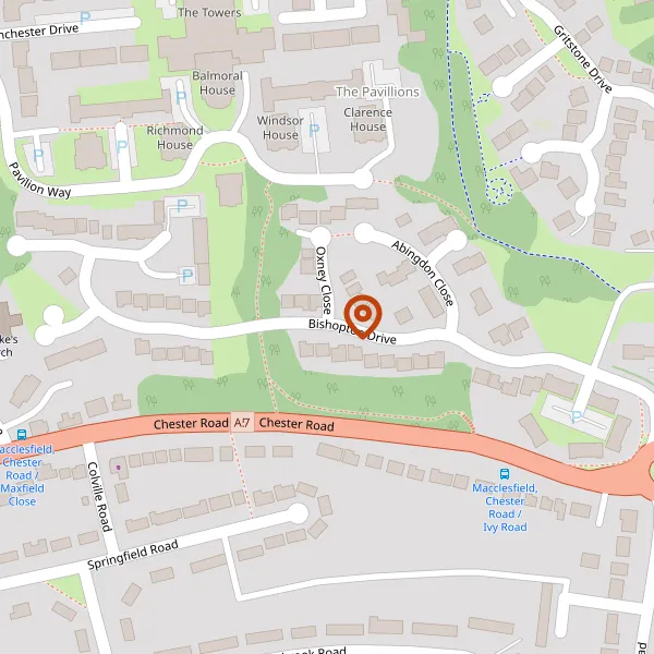 Map showing approximate location: CEC Owned Land TPO Sites Adjacent And To, 67, Bishopton Drive, Macclesfield, Cheshire East, SK11 8TS