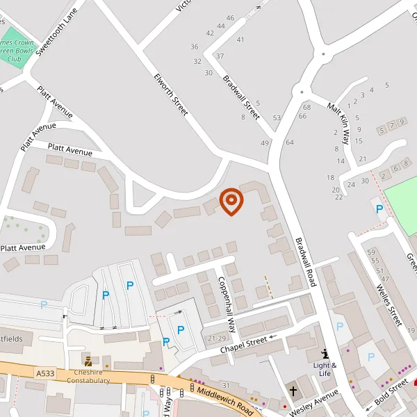 Map showing approximate location: Sunnyside, Moss Lane, Sandbach, CW11 3PL