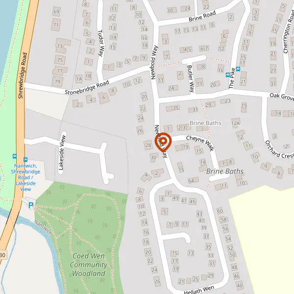 Map showing approximate location: 28, Newbold Way, Nantwich, CW5 7AU