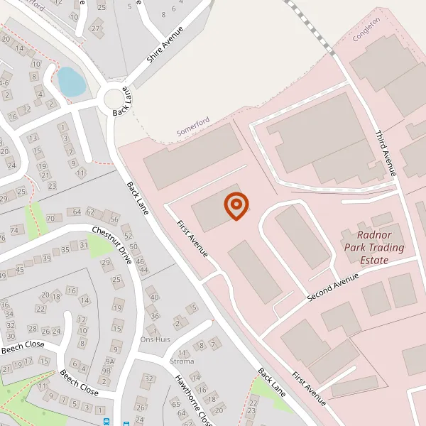 Map showing approximate location: Land To The North Of The Existing Radnor Park Trading Estate And To The East Of Back Lane, Congleton