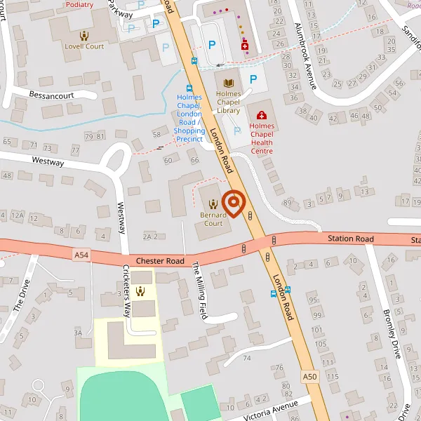 Map showing approximate location: 2, Bernard Court, Chester Road, Holmes Chapel, CW4 7EY