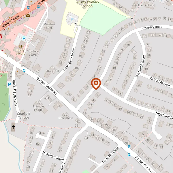 Map showing approximate location: 5, Chantry Road, Disley, Cheshire, SK12 2BE