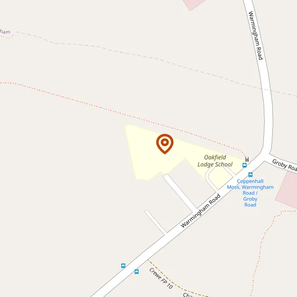 Map showing approximate location: Oakfield Lodge School, Warmingham Road, Crewe, Cheshire, CW1 4PP