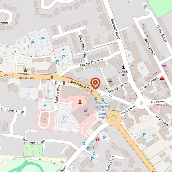 Map showing approximate location: Mcdonalds Restaurants Ltd, Middlewich Road, Sandbach, CW11 1DH