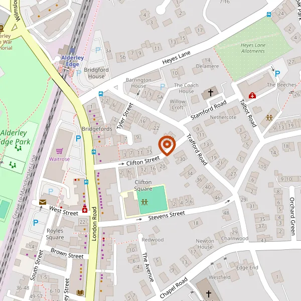 Map showing approximate location: 15, Clifton Street, Alderley Edge, SK9 7NW