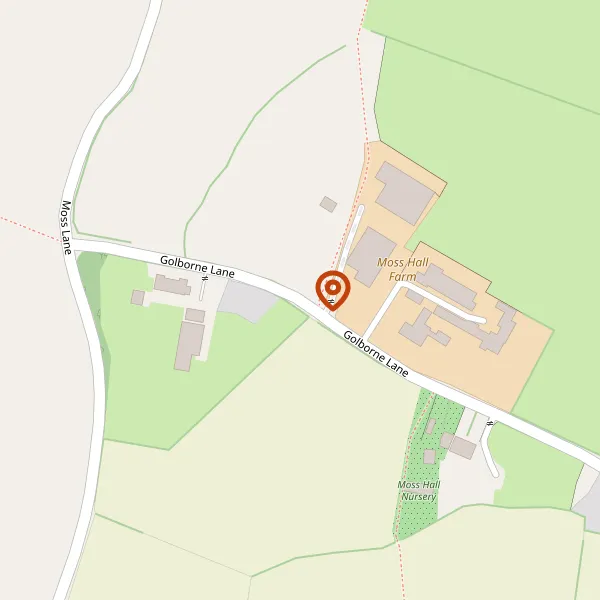 Map showing approximate location: Mossy Meadow Farm, Golborne Lane, High Legh, WA16 0RD