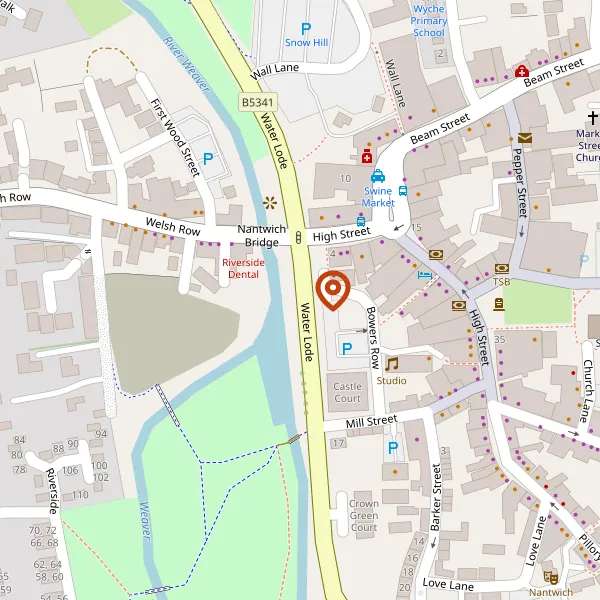 Map showing approximate location: Bowling Green Court, Nantwich, Cheshire East, CW5 5SW