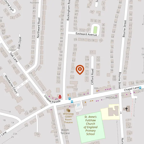 Map showing approximate location: 73, Buckingham Road, Wilmslow, Cheshire, SK9 5LA